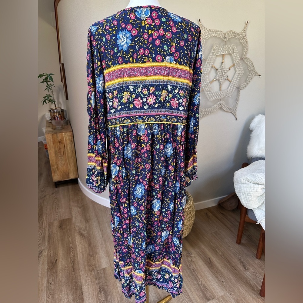 R. Vivimos Boho Cottagecore Peasant Long Sleeve Midi Dress - Picture 4 of 10